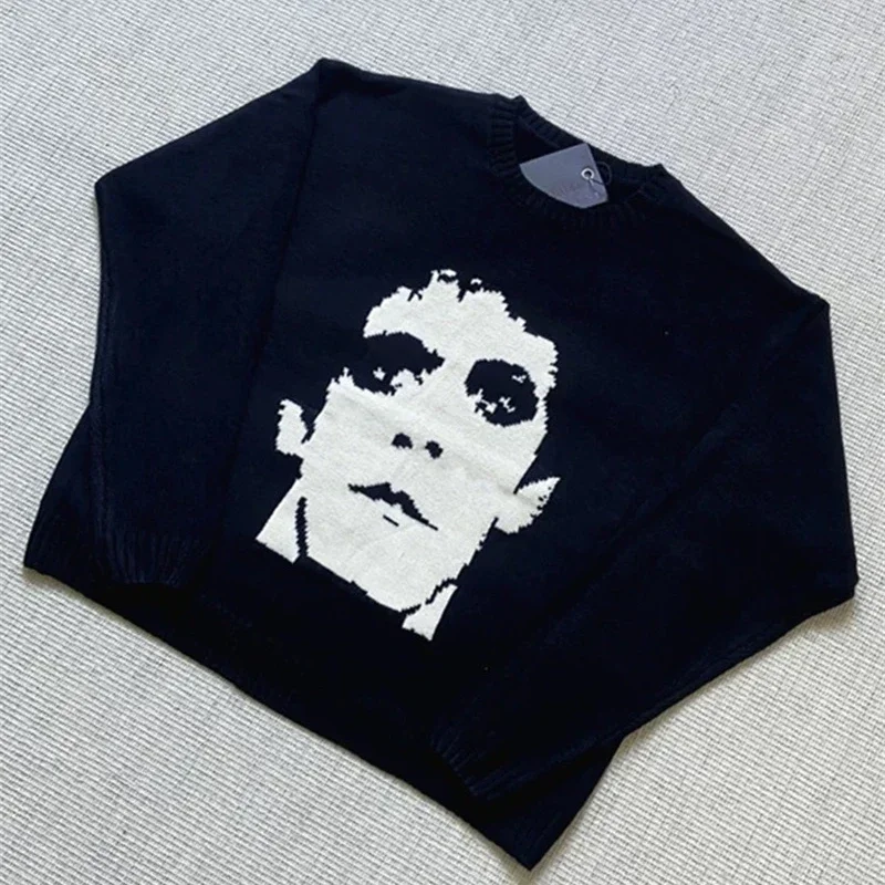 

25SS Enfants Riches Deporimes Round Neck Sweaters Casual Pure Cotton Portrait Print ERD Knitted Pullover Sweater With Tags