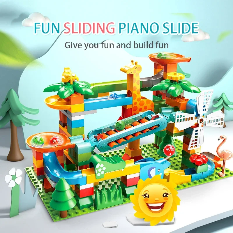 Newest Piano Marble Race Run Block Big Size Building Blocks Plastic Funnel Slide DIY Assembly Bricks Toys For Children Kids Gift