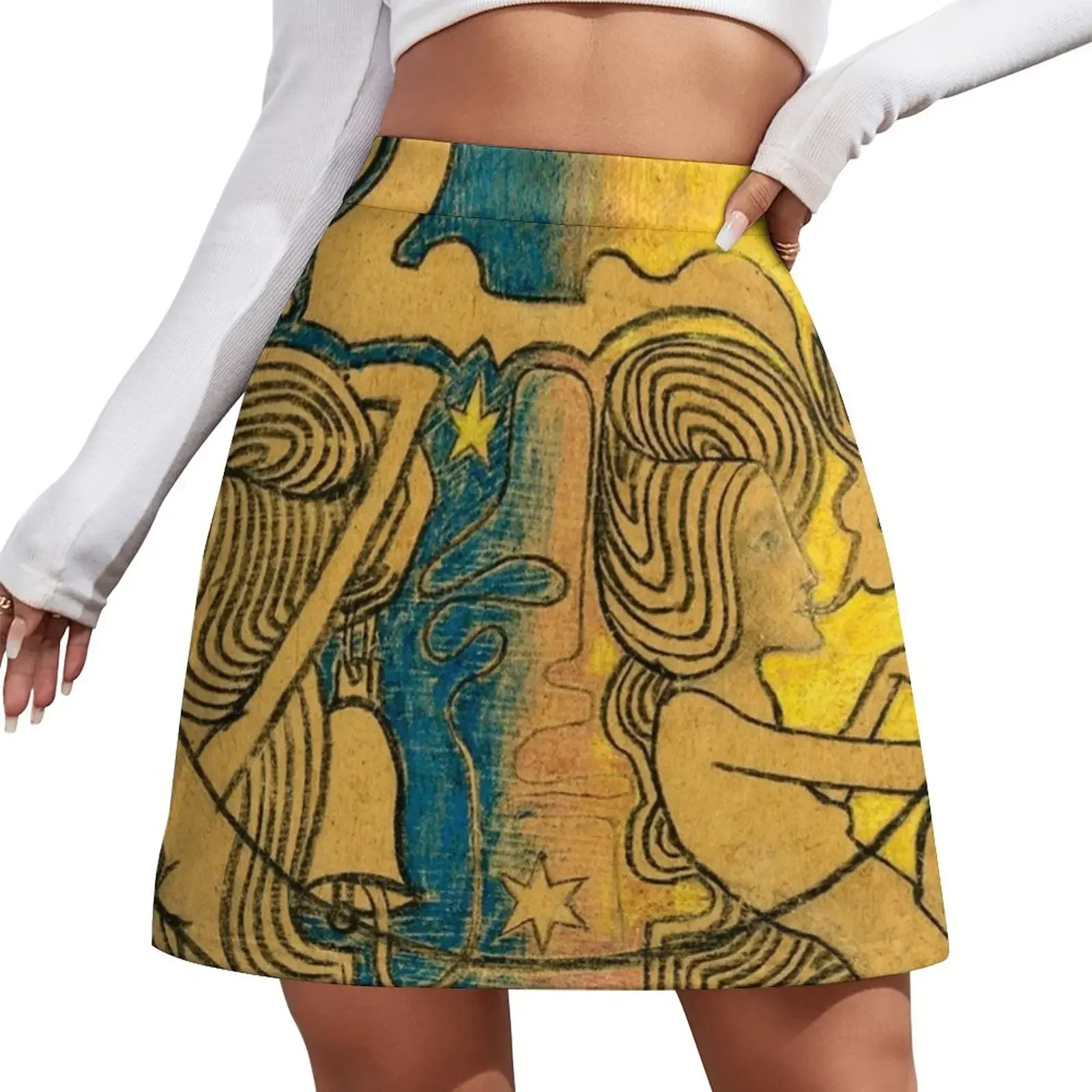 

vintage hippie art from the 60s Mini Skirt Woman skirts Women's dress japanese style Women's skirt