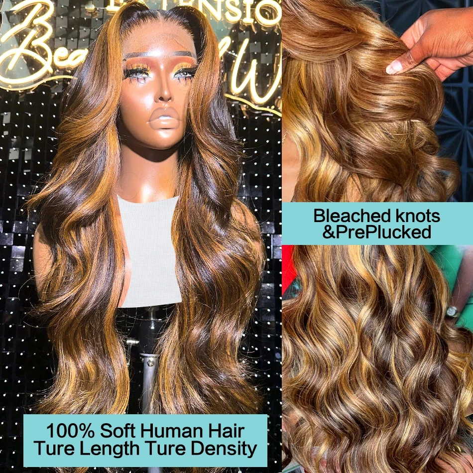 P4/27 13x6 Highlight Brown Colored Lace Front Human Hair Wigs For Women Body Wave Glueless Honey Blonde Lace Frontal Wig