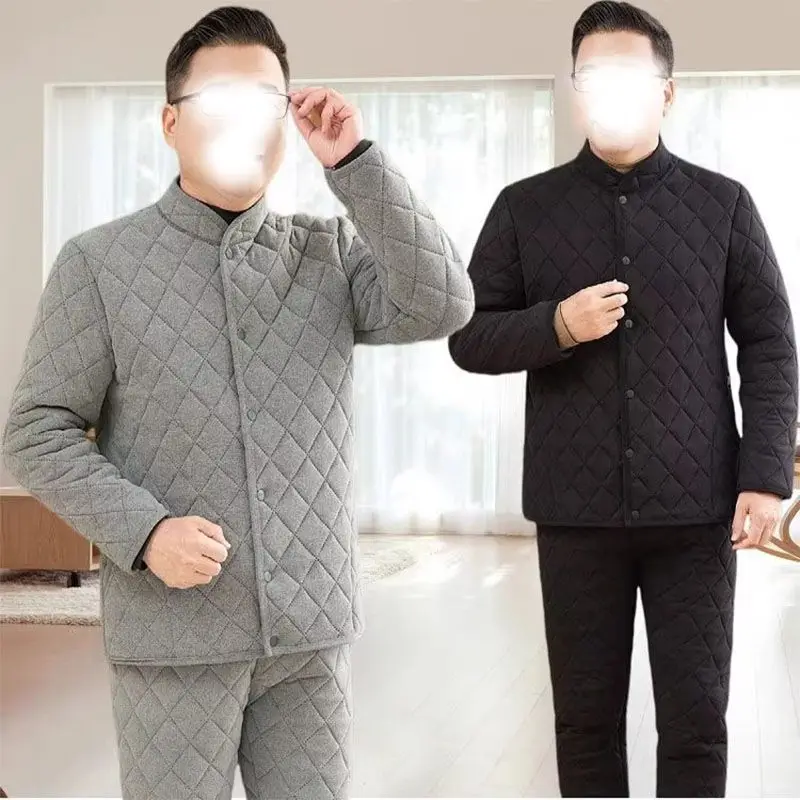 

Thiened Fce Men's Cotton Jaet And Pants Set Warm Winter Clothes Dad Sle Loose plus Size Cold Proof Velvet Cotton Coat