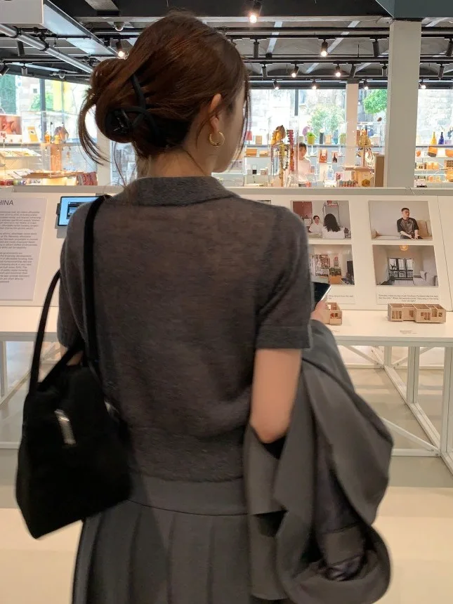 เสื้อสเวตเตอร์ถักไหมพรมสไตล์เกาหลีสำหรับผู้หญิง ฤดูใบไม้ผลิ ฤดูร้อน รุ่นใหม่ วินเทจ อเนกประสงค์ ทรงเข้ารูป