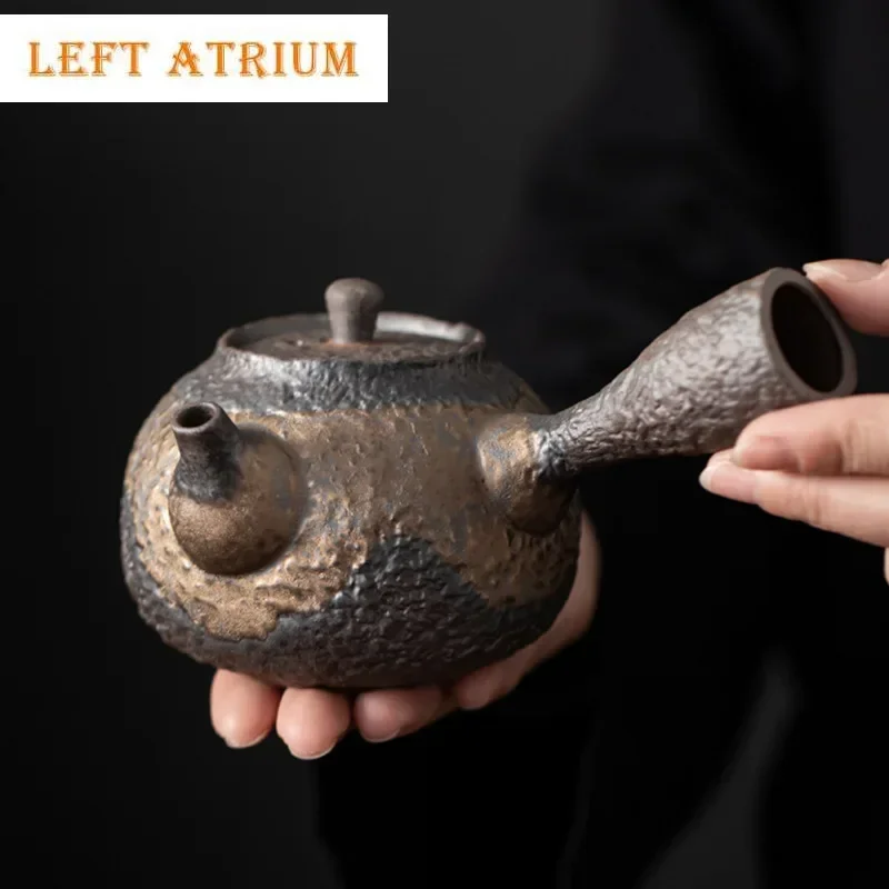 

200ml Japanese Gilt Iron-glazed Teapot Solid Wood Handle Filter Tea Pot Retro Pottery Tea Maker Chinese Cha Tea Set Accessories