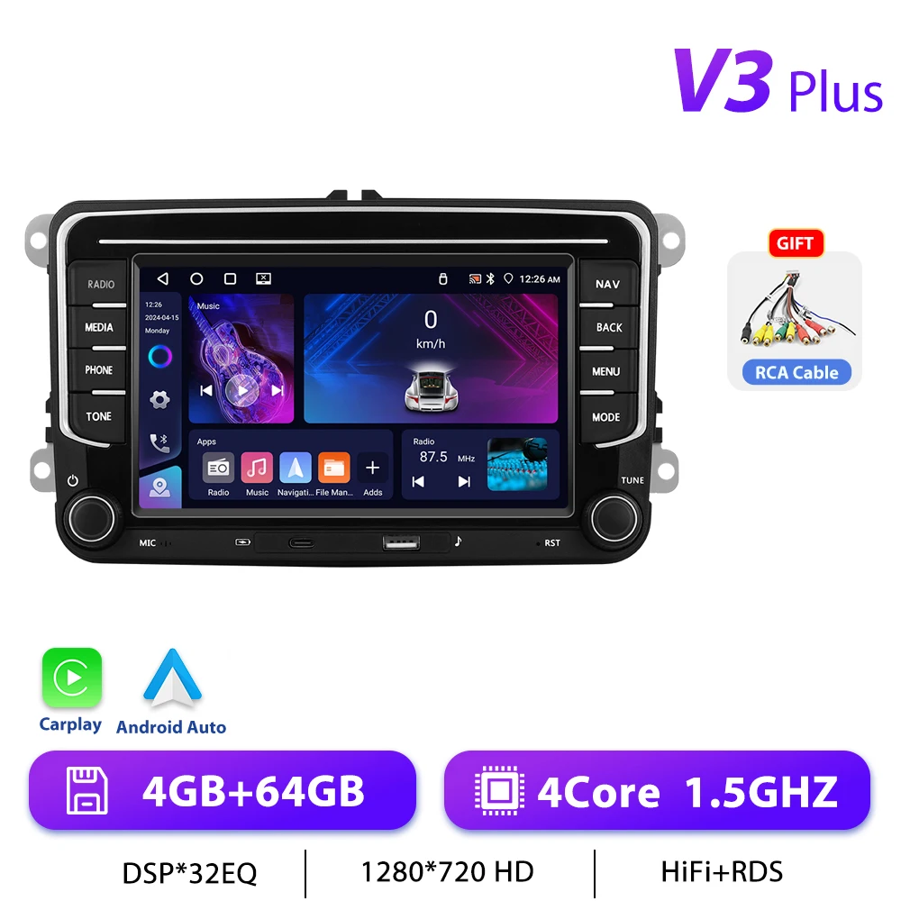 Podofo 7 "9" CarPlay Android Autoradio Voor Volkswagen VW Golf Passat JETTA Skoda SEAT Auto Intelligent Systeem 2din GPS Autoradio