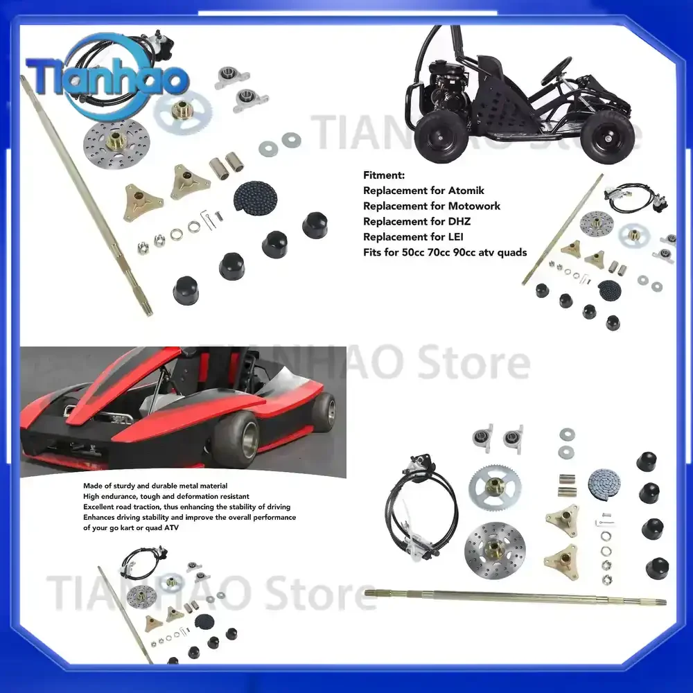 29-Zoll Go-Kart Hinterachs-Kit mit Kettenrad, Kette, Bremsscheibe, Bremssattel und Radnaben für 50cc 70cc 90cc ATV Quad
