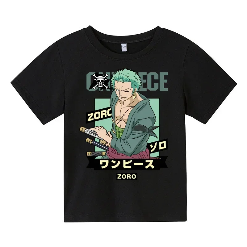 One Piece Pirate King Summer Splice t shirt Boys And Girls Cartoon Anime Print kids T-shirt Children Top Kids Sportswear baby