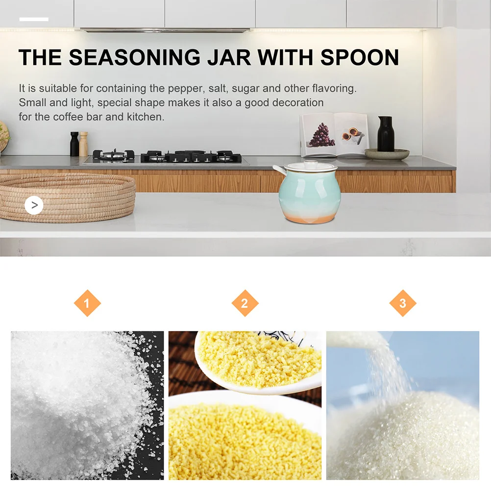 

Ceramic Seasoning Jar with Spoon Lid Sugar Condiment Spice Container Kitchen Storage Coffee Bar Ceramic Jar Seasoning Jars