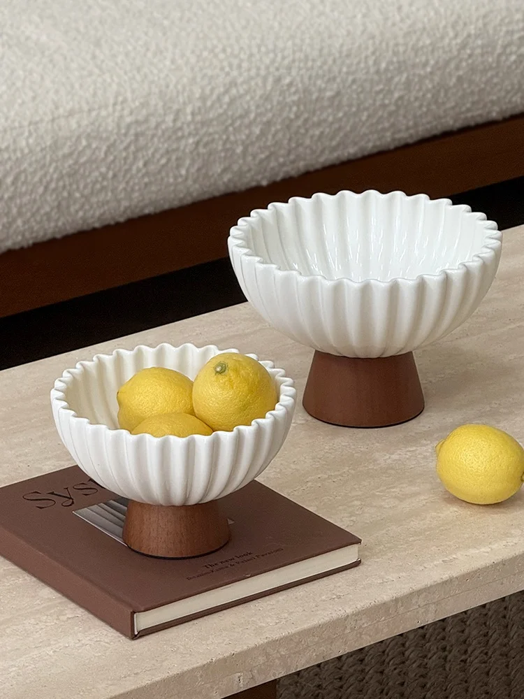 

Artistic Ceramic Fruit Bowl Wooden Leg Home Decoration Table Art Display Middle Ancient Style Dining Room Decorative Plate