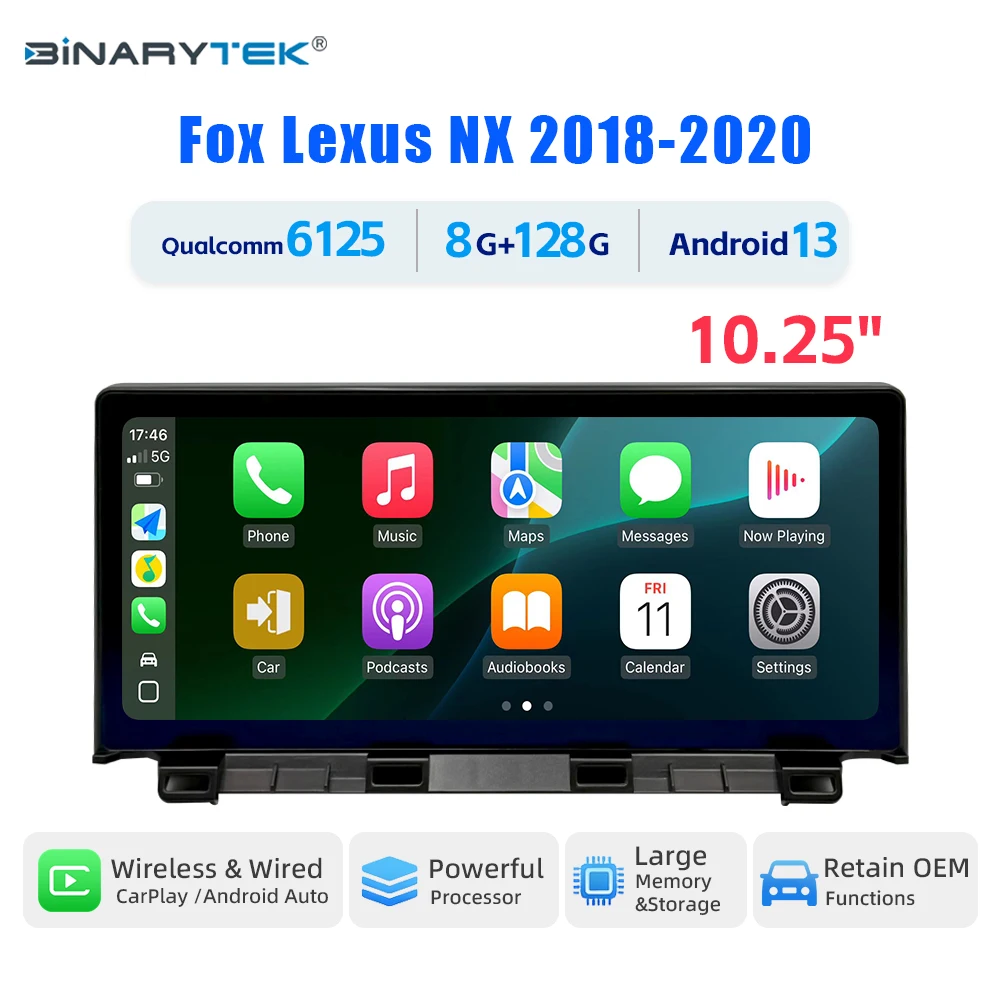 NewLexus NX 2018-2020 Car DVD Player Android 13 10.25'' Monitor with Wireless CarPlay Android Auto Interface Binarytek