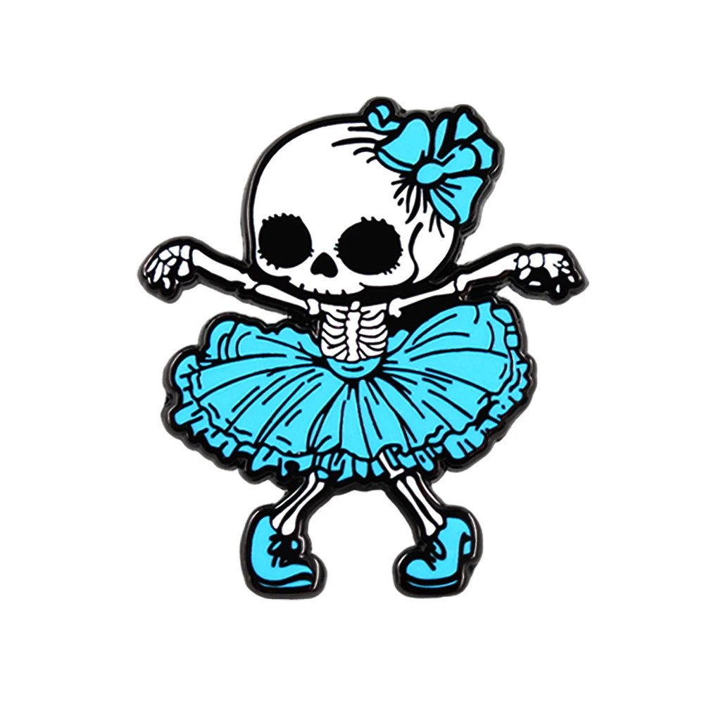 Niedliche gotische blaue Skelett-Ballerina-Emaille-Brosche, Halloween-Thema, gruselig-süße Ballett-Anstecknadel, Rucksack- und Hut-Accessoire, Kunstgeschenk für Freunde – Detail 7