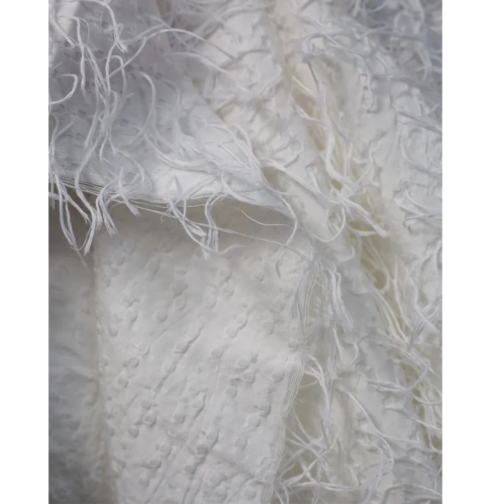 

White Tassel Cut Fabric for Creative Clothing Fashion Week Designer Fashion Aaprel Diy Sewing Material By The Meter Cloth