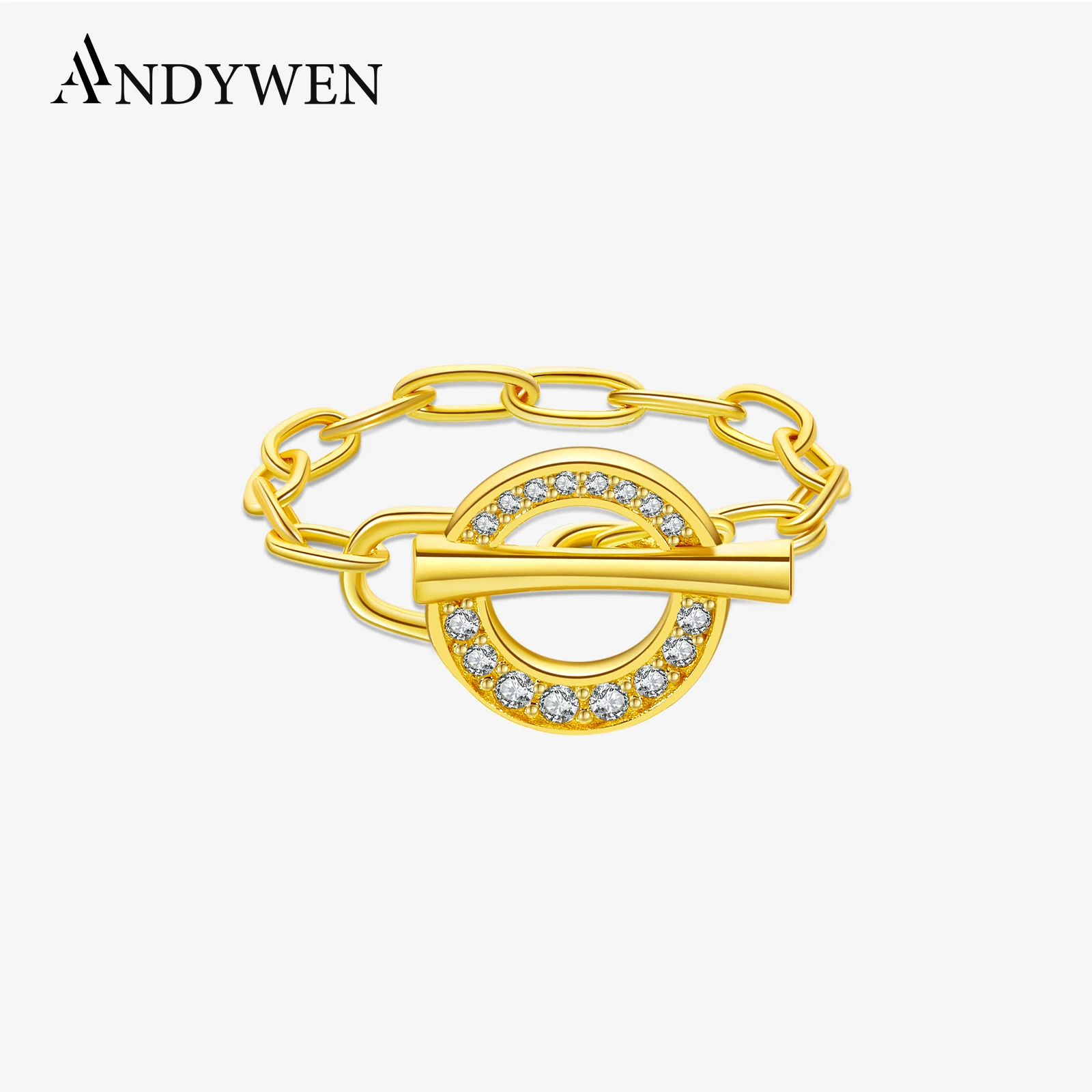 

ANDYWEN 925 Sterling Silver Circle Rings Horoscope Chain CZ Zircon Women Luxury Fashion Fine Jewelry 2025 Women Jewels Gift