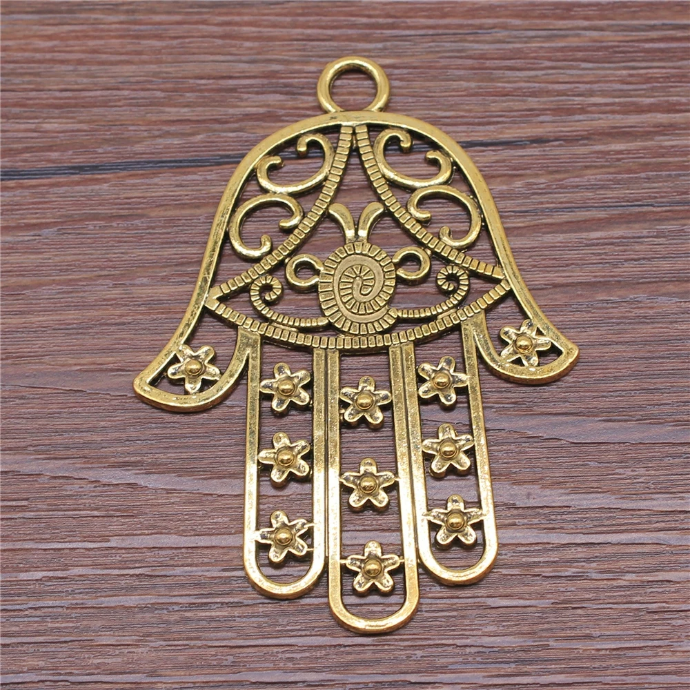 WYSIWYG 1pcs 85x62mm Hamsa Hand Charm With Flowers Big Flowers Hand Charms Large Hollow Flowers Lufthansa Hamsa Hand Charms