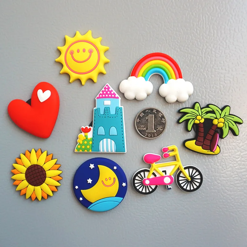 Creative Sun moon Rainbow Soft Rubber Fridge Magnets Cute Cartoon Castle Love flowers Magnetic Stickers Children Toys Home Decor