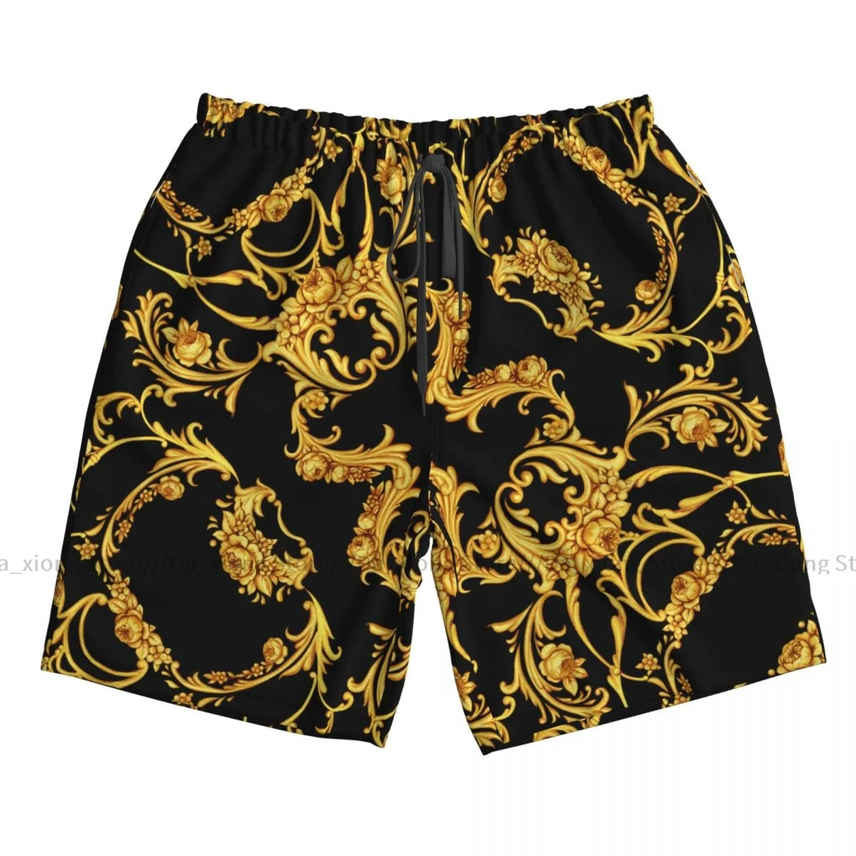 Short de bain de style baroque pour hommes, maillots de bain Golden Scrolls, maillots de bain, vêtements de plage, ensembles de planches