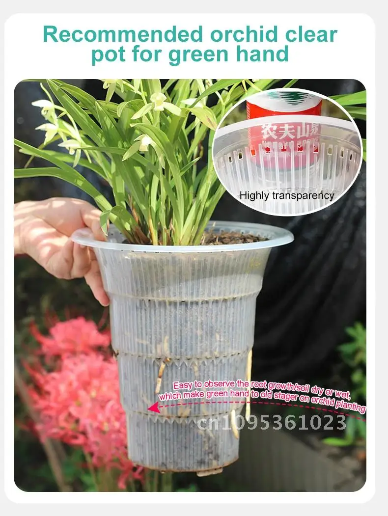 Meshpot 3 Pack 13 cm Plastic 18cm Orchid Pot with Root Planter for Slot Cymbidium Plants Controlling Orchid 15cm Flower Cattleya