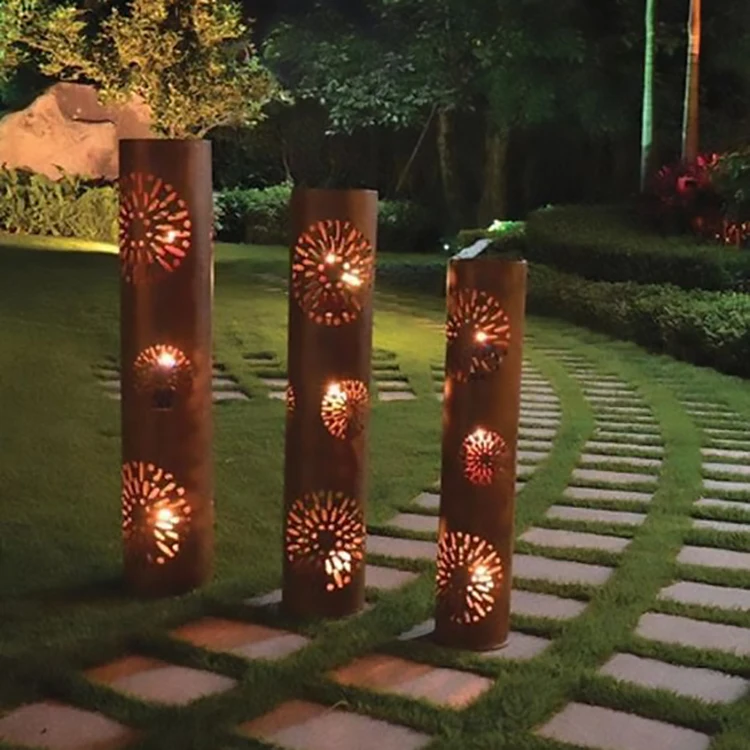 

Outdoor Lighting Rusty Metal LED Lamp Garden Decor Ornaments Garden Yard Corten Steel Landscape Light Box