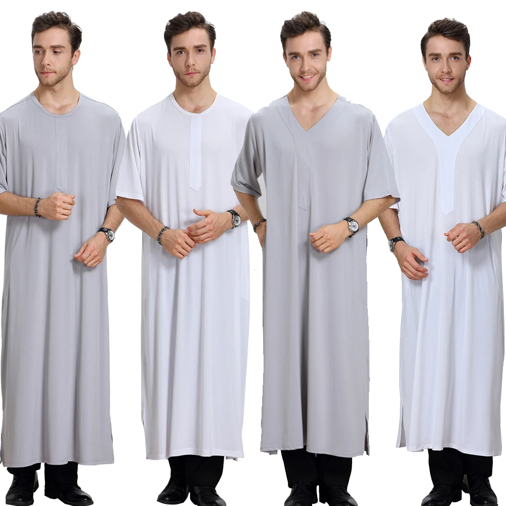 Uomini di estate Manica Corta Thobe Jubba Arabo Saudita Musulmano Mens Abaya Islamico Caftano Ramadan Eid Dishdasha Abbigliamento Thoub Robe Abito