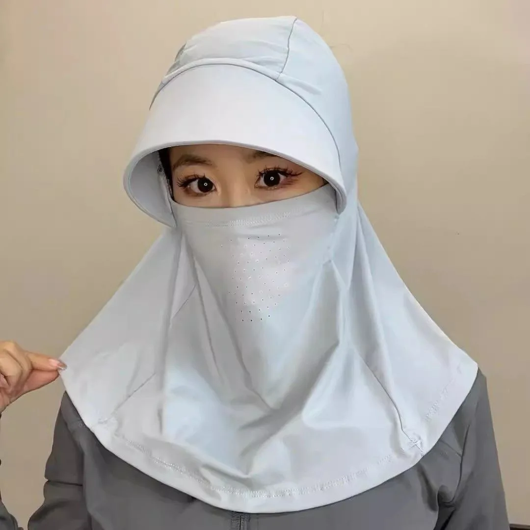 غطاء وجه صيفي للحماية من الأشعة فوق البنفسجية، قبعة شمس كاملة الوجه من الحرير الجليدي مع غطاء للرقبة قابل للتعديل لركوب الدراجات والمشي لمسافات طويلة في الهواء الطلق (UPF 50+)