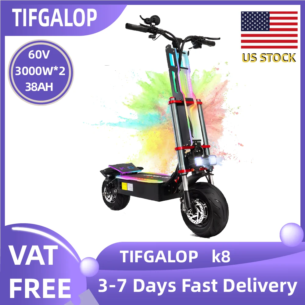 

TIFGALOP K8 3000W*2 Motor 12 Fat Tireh tire,E-mountain scooter 60V38AH Battery City Escooter Adult Foldable Electric Scooter