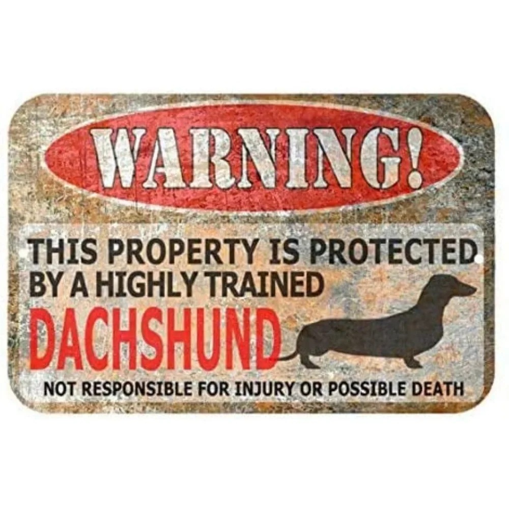 علامة قصدير معدنية مزخرفة عتيقة تحذير منطقة محدودة Dachshund مراقبة 24 ساعة تحذير لوحة معدنية مزخرفة 8x12 بوصة