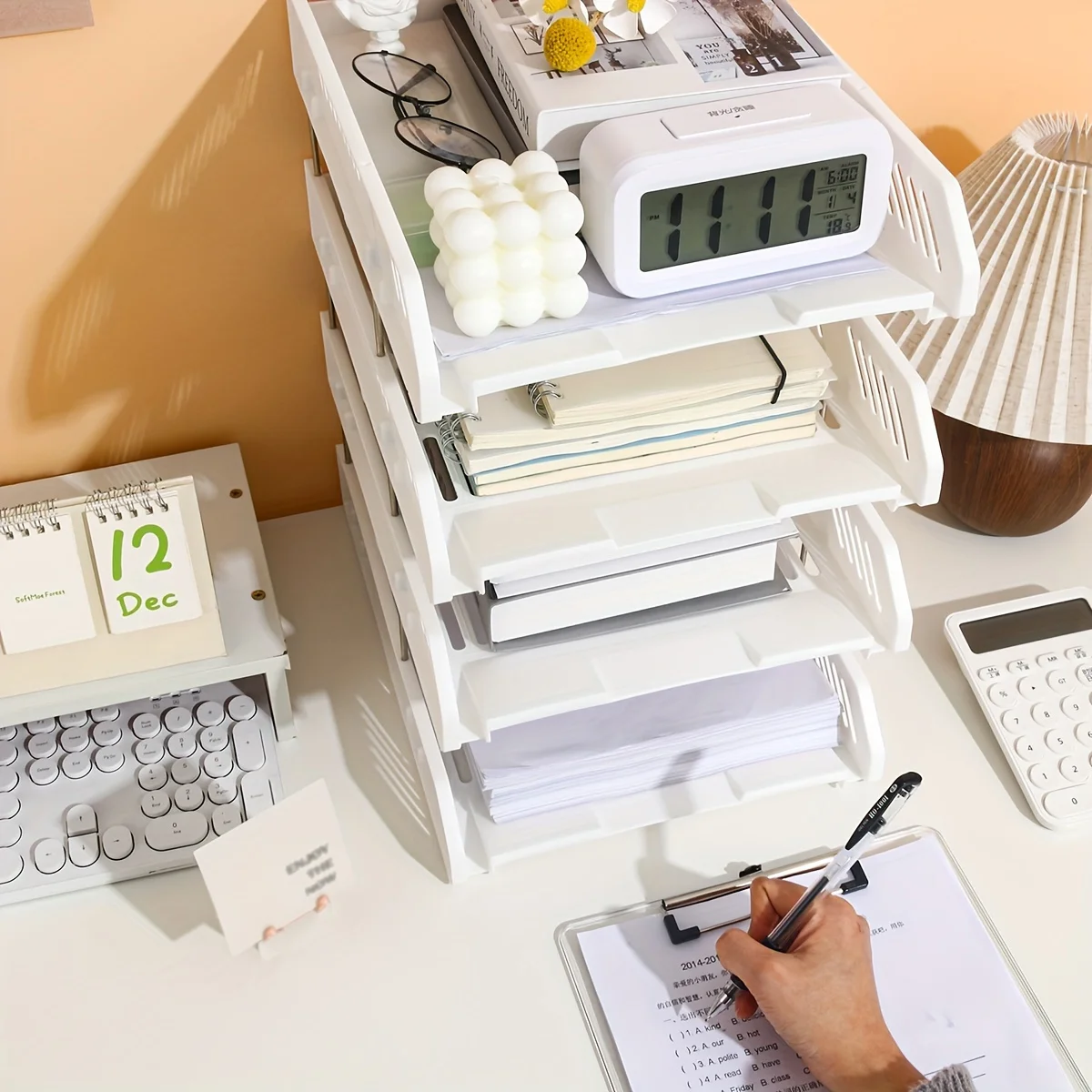

4-Tier Desktop File Organizer - Multi-Purpose Storage Rack with Polished Finish, Ideal for Office and Home Organization