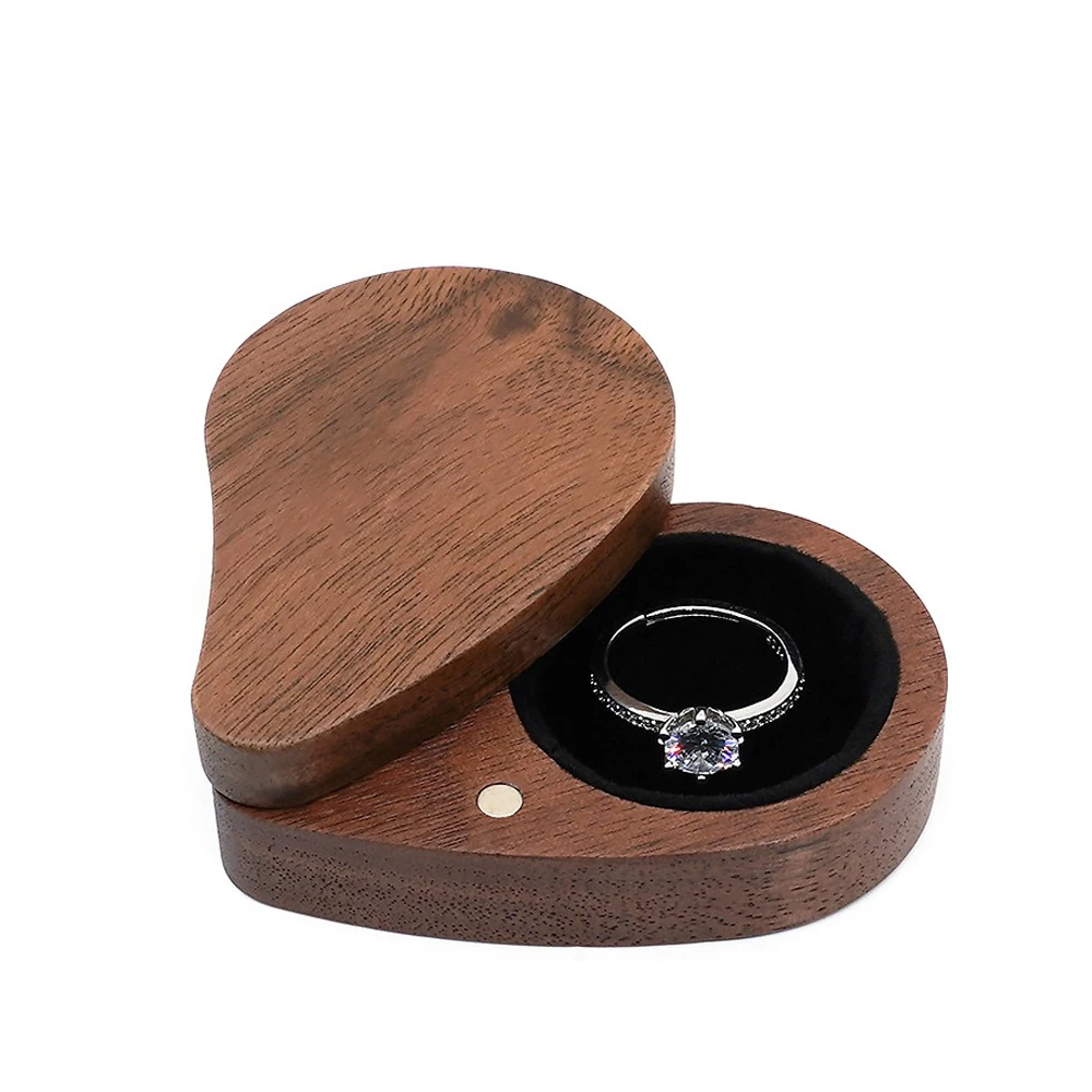

Creative Heart To Heart Style Ring Box Wooden Earrings Jewelry Storage Box Love Gift Jewelry Box Valentine's Day Packaging Box