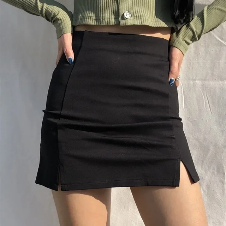 Skirts Women Black Split Office Ladies   High Waist Elegant Slim Mini Skirt Student Trendy Simple