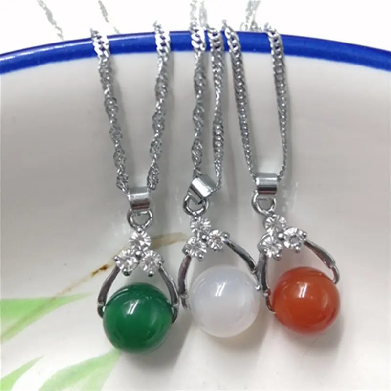 

Natural Red and Green Agate Transport Pearl Chalcedony Road Pass Silver Necklace Pendant