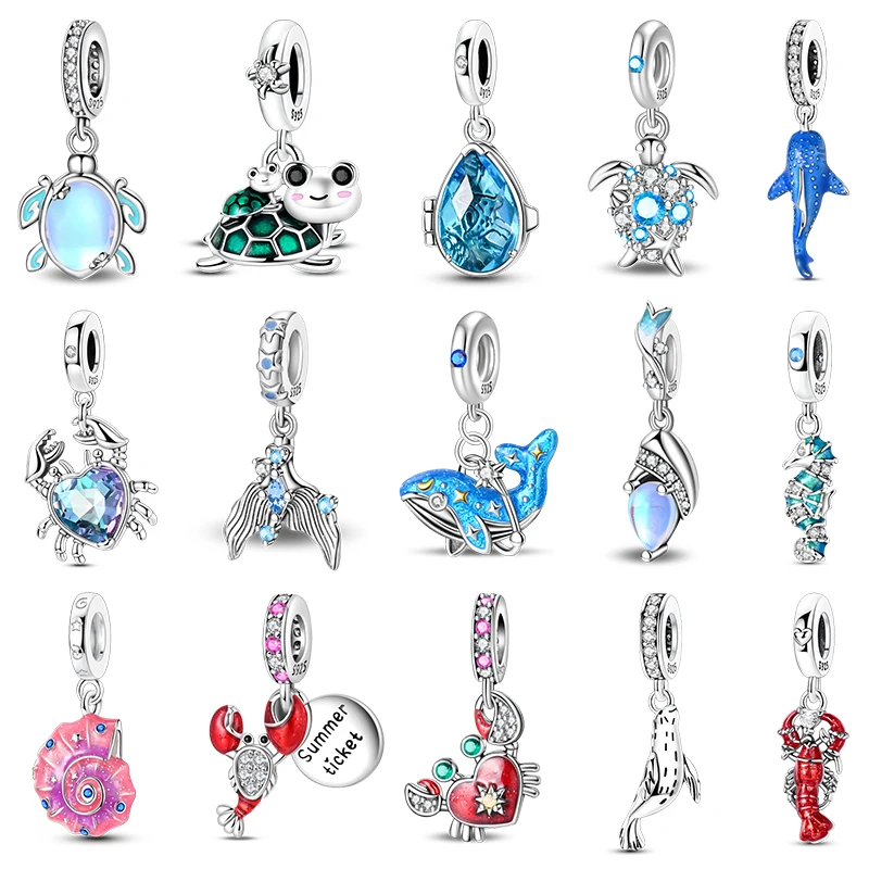 

Летние подвески из стерлингового серебра 925 пробы, светящиеся подвески серии Ocean, подвески в виде краба и кита, бусины, подходят для оригинального браслета, изысканные ювелирные изделия своими руками