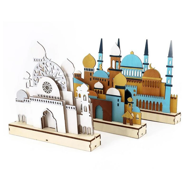 Wooden Eid Mubarak LED Night Light Muslim Ramadan Decor For Home Islamic Muslim Party Mubarak Decor Party Supplies