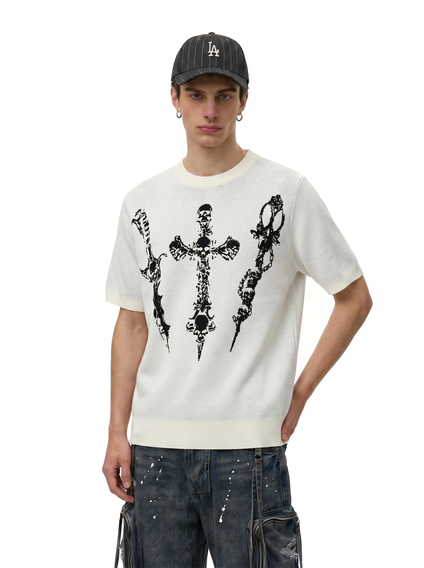 

BETEBULE American High Street Design Loose Half Sleeve Knitted T-Shirt Men Summer Trendy Brand Breathable Short Sleeve Top