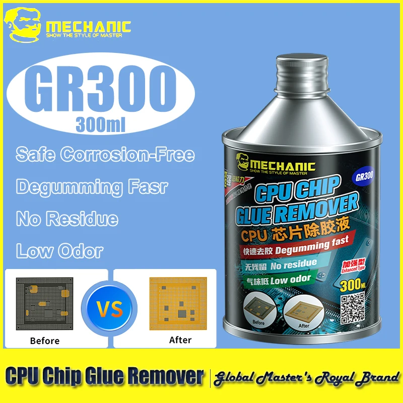

MECHANIC GR300 CPU IC Chip Glue Removal Liquid Phone Motherboard Crcuit Board Black Glue Dissolving Cleaning Glue Removal Tool