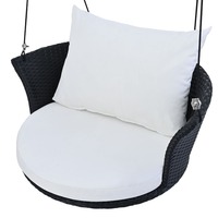 Single Hanging Seat Rattan Swing Chair with Rope Porch Swing with White Upholstered