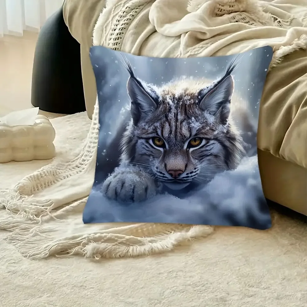 Lynx Pillow Case, Realistic Wild Cat Cushion Cover, Fantasy Forest Animal Home Decor for Sofa Bedroom Living Room Gift