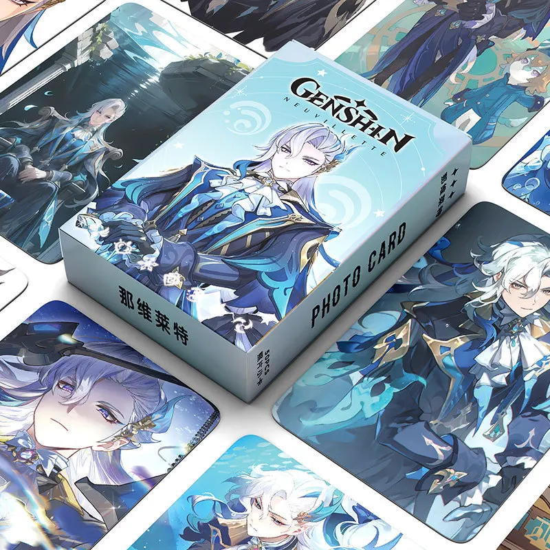 Anime Genshin Impact Lomo Cards com Postais Box, Jogos, Neuvillette, Wriothesley, Fãs, Decorações de Festa, Kids Toy Gift, 50pcs