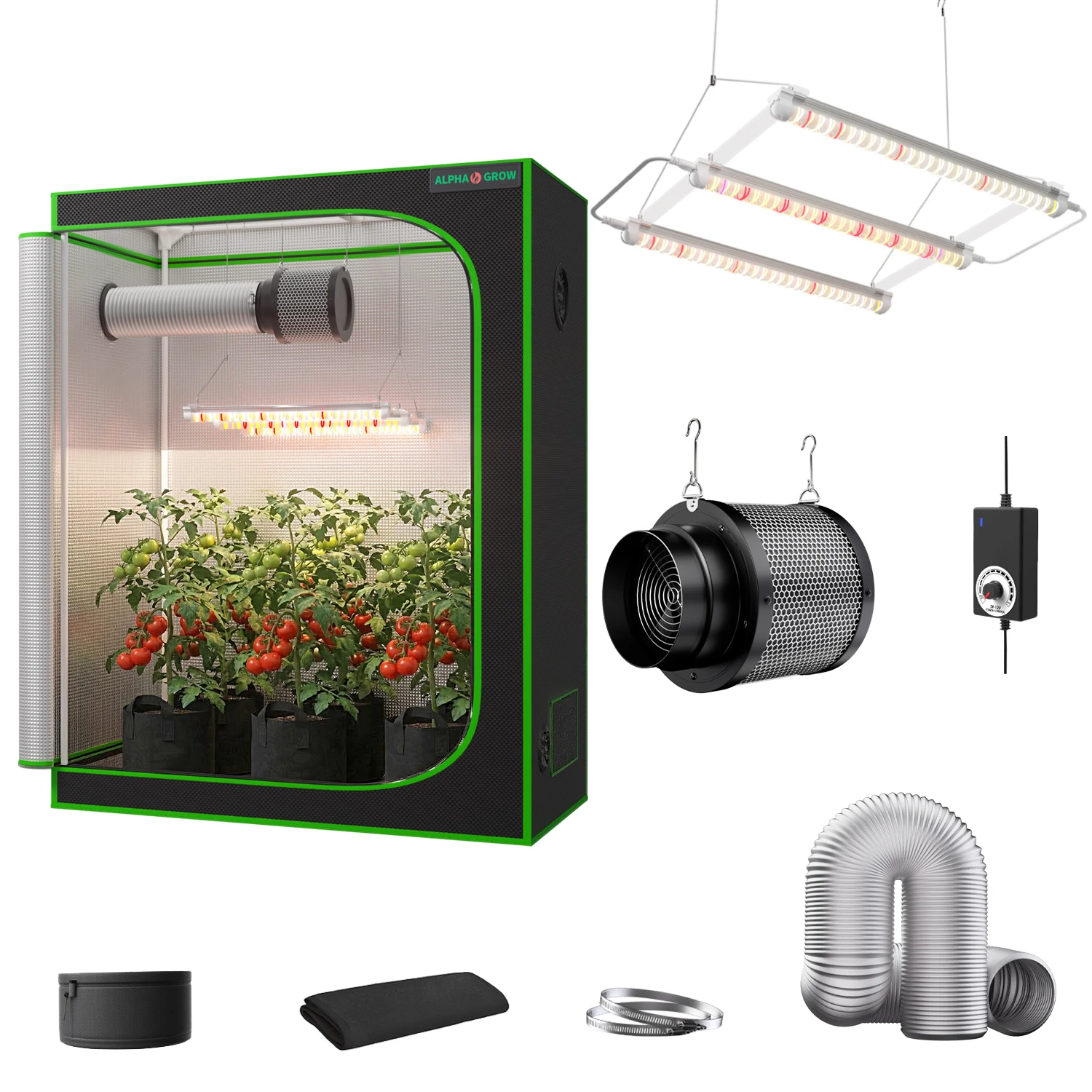 

Комплект для выращивания ALPHAGROW1800D доступен в различных размерах, таких как 2x2, 2x4, 4x4 и т.д. Использует светодиоды ABA32W (UVA/ИК/красный свет).