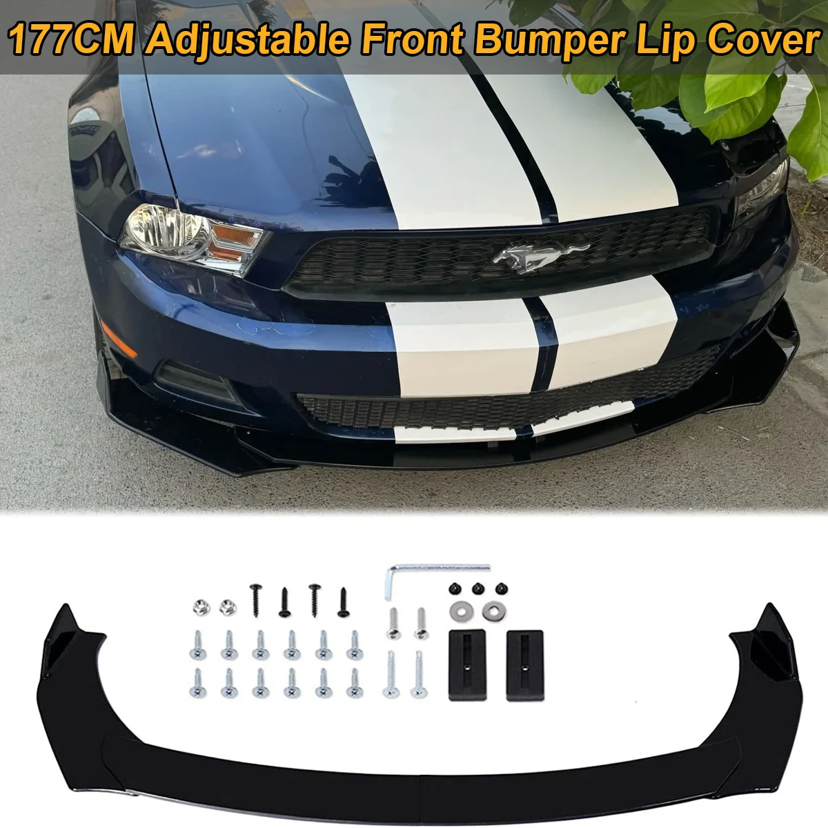 177cm Universal For For Ford Mustang GT Adjustable Front Bumper Lip Spoiler Side Splitter Body Kit Guard Cover Car Accessories