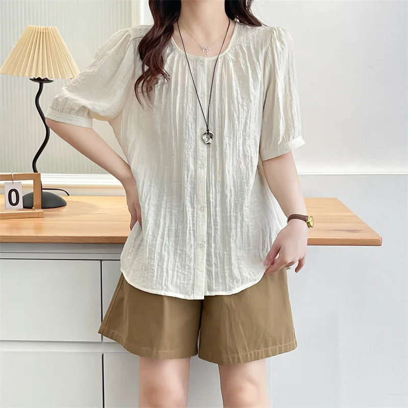 100 กก.พลัสขนาดผู้หญิงเสื้อฤดูร้อนใหม่บางเสื้อแขนสั้นป้องกันแสงแดดเสื้อ 671