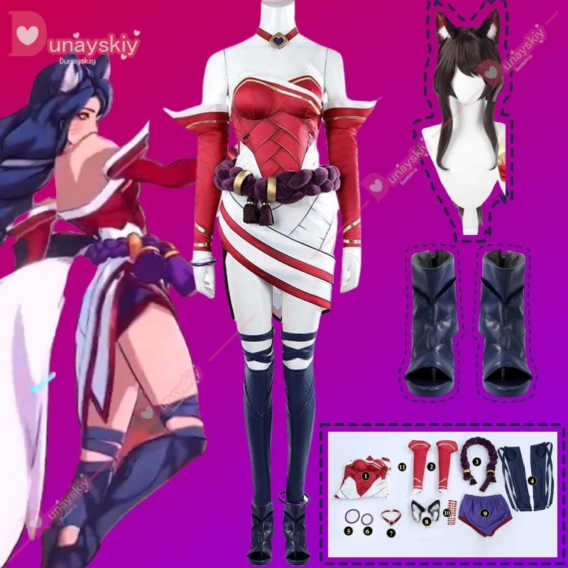 Game LOL 2XKO Ahri Cosplay Costume Red Ahri Dress Headwear Outfit Halloween Christmas New Year Woman Anime Suit Custom Size