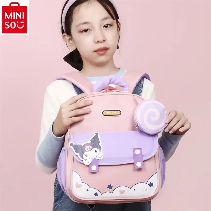 

MINISO 2025 new cartoon Kuromi anime backpack for students, lightweight spine protection, large capacity backpack