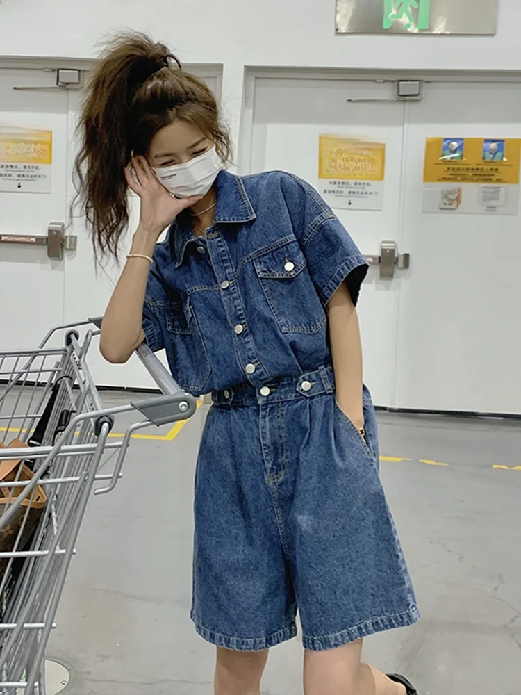 

Женский летний комплект: комбинезон с высокой талией и широкие джинсовые брюки из тонкого хлопка, комфортная посадка