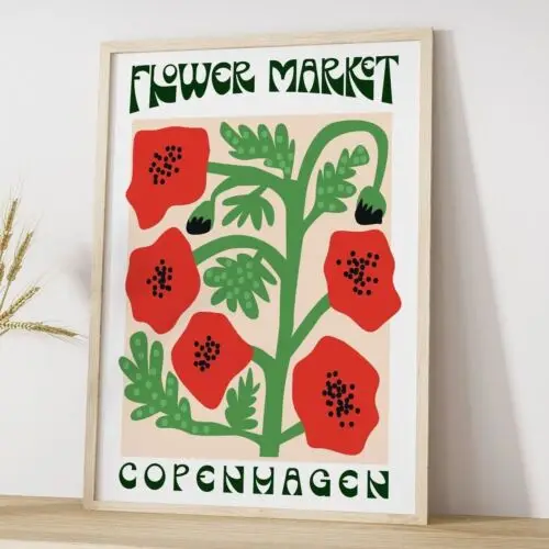 Копенгаген, принт цветочного рынка, постер для домашнего декора с маком, абстрактное настенное искусство-алюминий