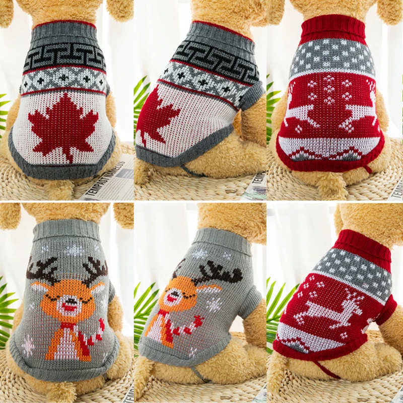 Winter Warm Dog Sweater For Small Dogs Cartoon Pet Clothes Knitted Puppy Cat Pullover Christmas Style Chihuahua Bulldogs Coat