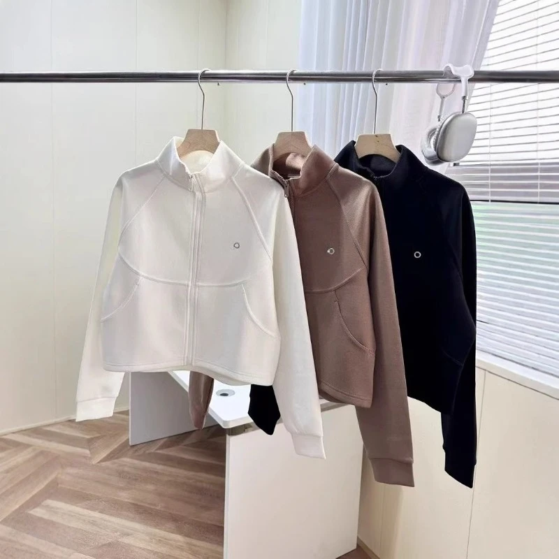 

Spring Autumn Sports Coat for Women Loose Stand Up Collar Cardigan with Zipper Sweatshirt Running Fitness Yoga Clothes Top