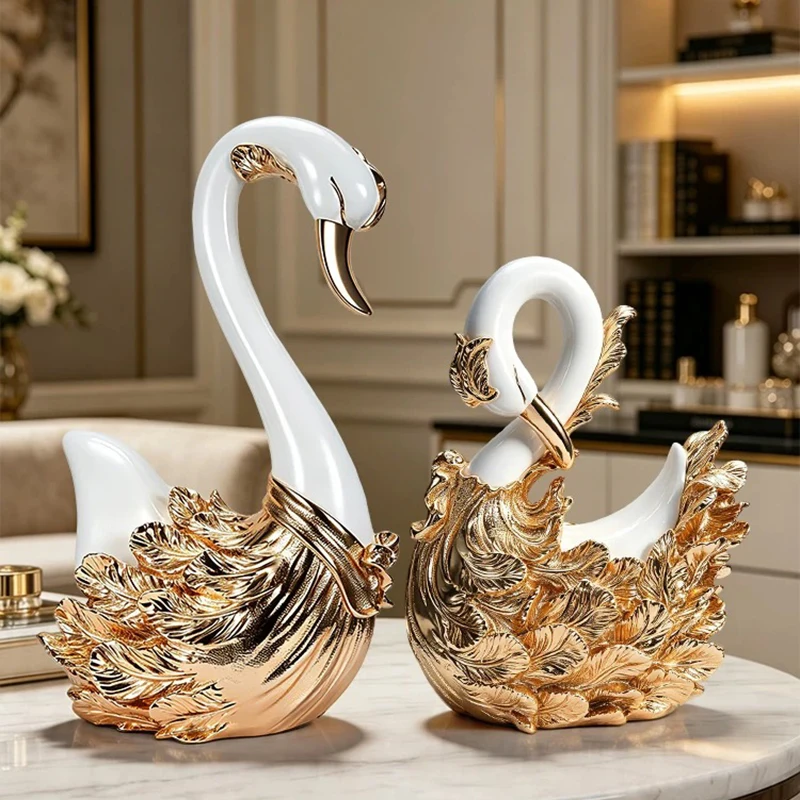 Swan Sculpture Ornament,Creative Resin Artworks,Couple Swan Statue,Living Room TV Cabinet Decoration,Nordic Gifts,Crafts Decor