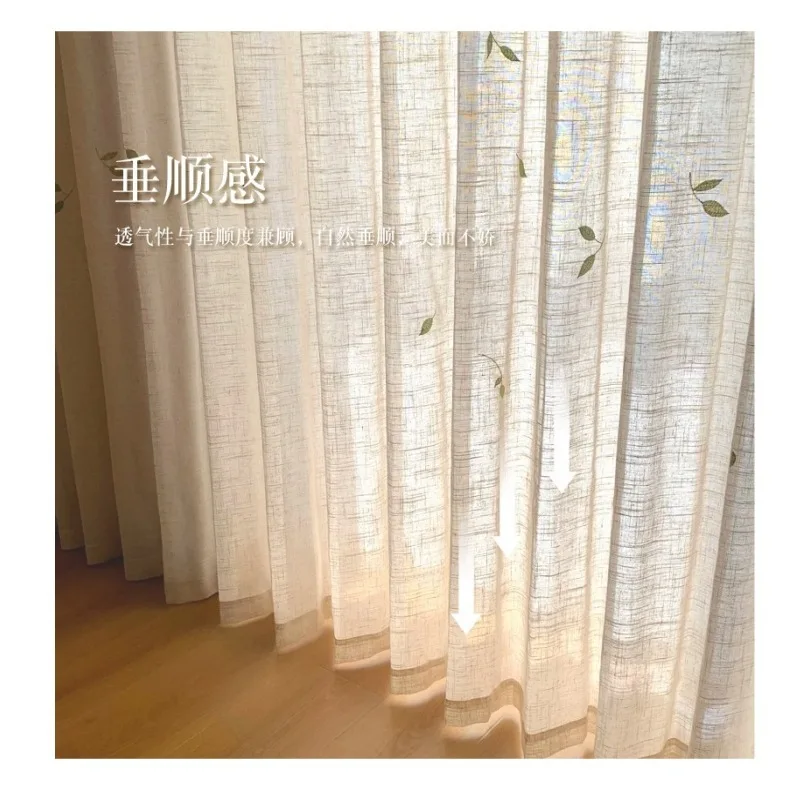 Swallow Lace Vintage Semi-Opaque Linen Sheer Curtains for Living Room Balcony Light-Filtering Window Treatments Window Sheers