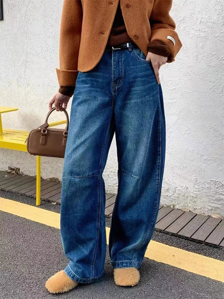 

Широкие джинсы с высокой талией на подкладке, свободные утягивающие брюки длиной до пола, ретро Гонконгские зимние повседневные джинсы