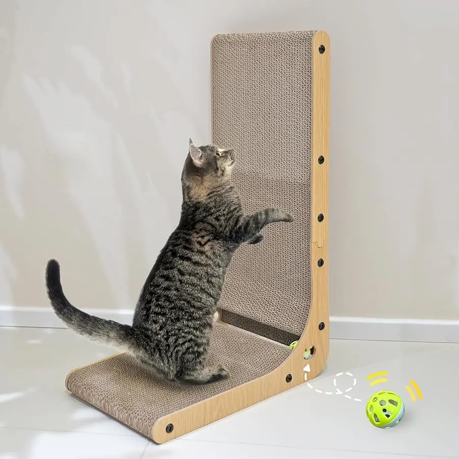 

PETKARAY Cat Scratcher, Cat Scratching Board, L Shape Cat Scratch Pad for Indoor Cats, Floor Mounted Scratching Cardboard with B