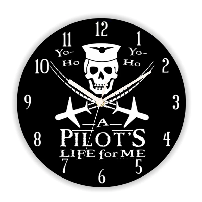 Funny Pilot Skull Cross Airplanes Pirate Large Wall Clock for Living Room Humor Aircraft Flight Plane Wall Watch Home Decor Gift